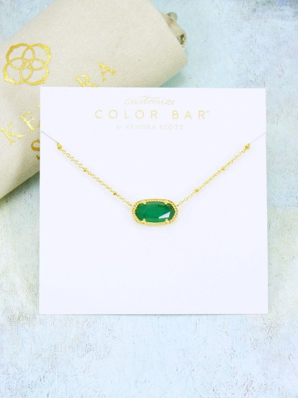 Kendra Scott Elisa Satellite Emerald Green Necklace Gold Plated